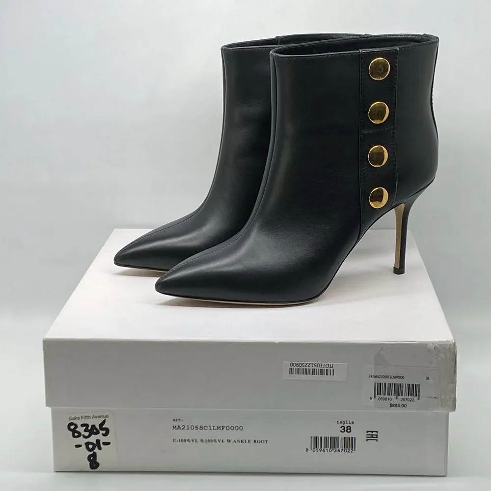 Moschino 80MM Snap-Button Leather Ankle Boots size 38